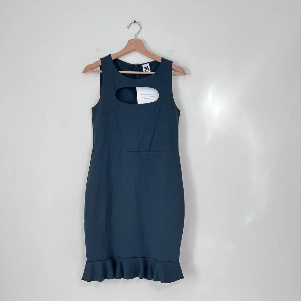 Missoni Green Sleeveless Cutout Sheath Cocktail Dress Ruffle Hem Size M Designer - Picture 2 of 10